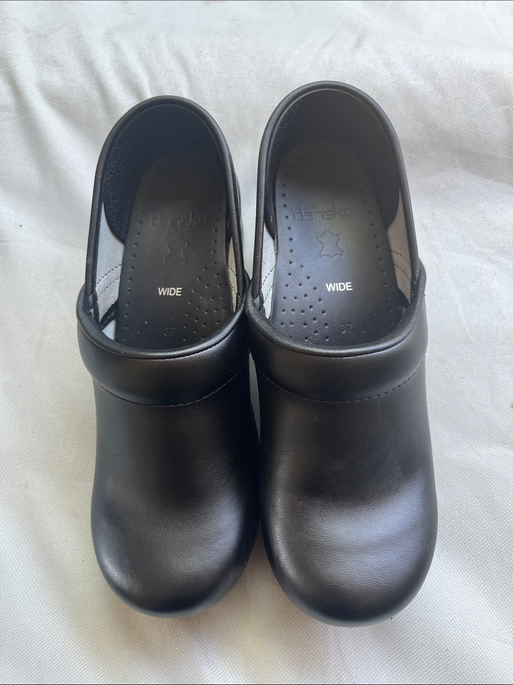 Dansko Black Leather Professional Clogs - Wide Fit